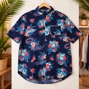 Star Wars Hawaiian Shirt XL R2-D2 Floral Tropical Button-Up Cotton